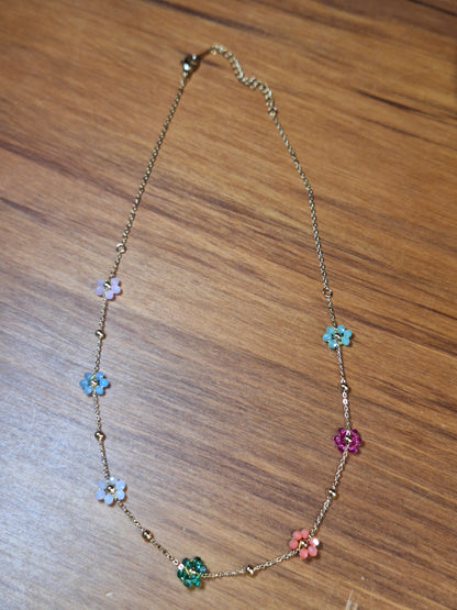 MULTI COLOUR FLOWER NECKLACE GOLD CHAIN (Stainless Steel)