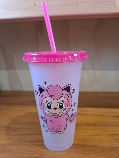 COLOUR CHANGING REUSABLE BPA FREE L CUP (24oz) WITH LID AND STRAW + SUBLIMATION WRAP