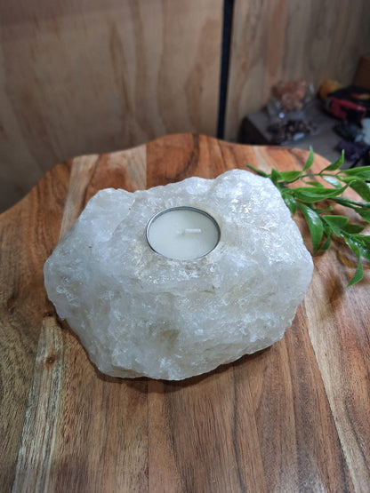 CLEAR QUARTZ RAW WITH CANDLE HOLDER 1493GRAMS!!!!!
