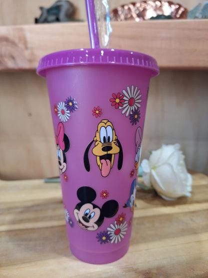 COLOUR CHANGING REUSABLE BPA FREE L CUP (24oz) WITH LID AND STRAW + SUBLIMATION WRAP