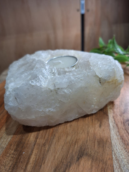 CLEAR QUARTZ RAW WITH CANDLE HOLDER 1493GRAMS!!!!!