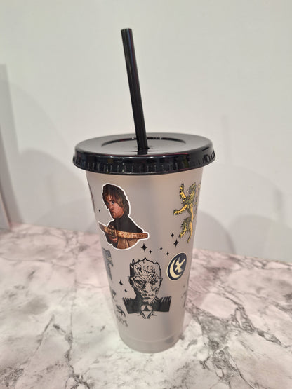 COLOUR CHANGING REUSABLE BPA FREE L CUP (24oz) WITH LID AND STRAW + SUBLIMATION WRAP