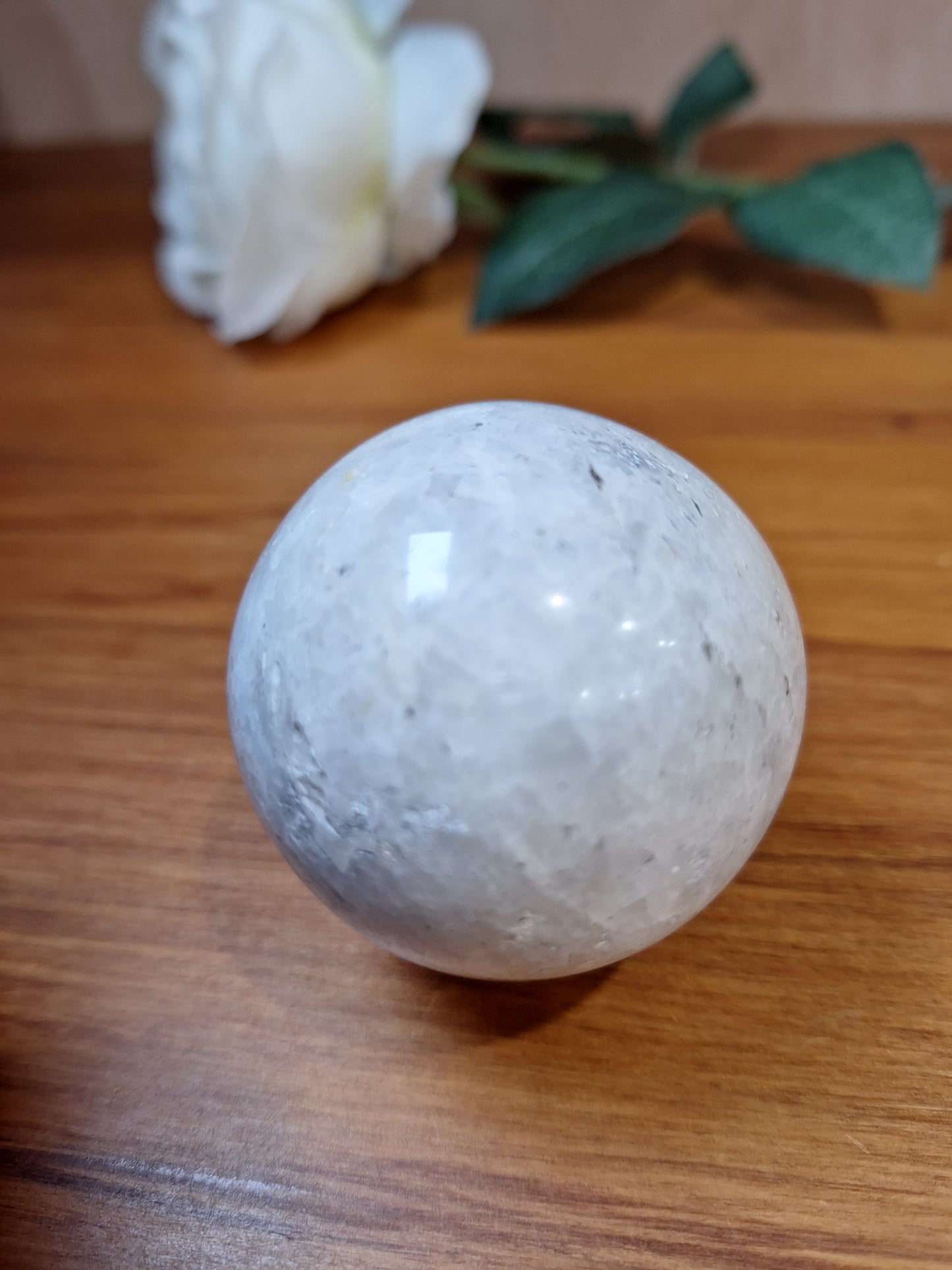 WHITE QUARTZ SPHERE (WITH SHINY MOONSTONE-LIKE SPARKLES)