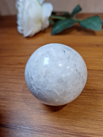 WHITE QUARTZ SPHERE (WITH SHINY MOONSTONE-LIKE SPARKLES)