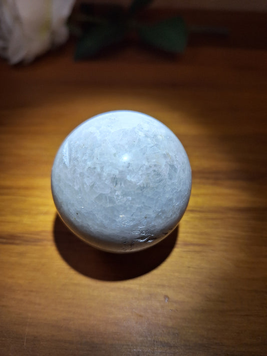 WHITE QUARTZ SPHERE (WITH SHINY MOONSTONE-LIKE SPARKLES)