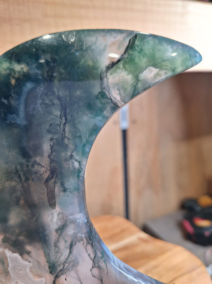 MOSS AGATE MOON INCLUDING STAND