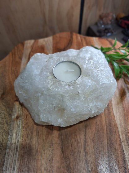 CLEAR QUARTZ RAW WITH CANDLE HOLDER 1493GRAMS!!!!!