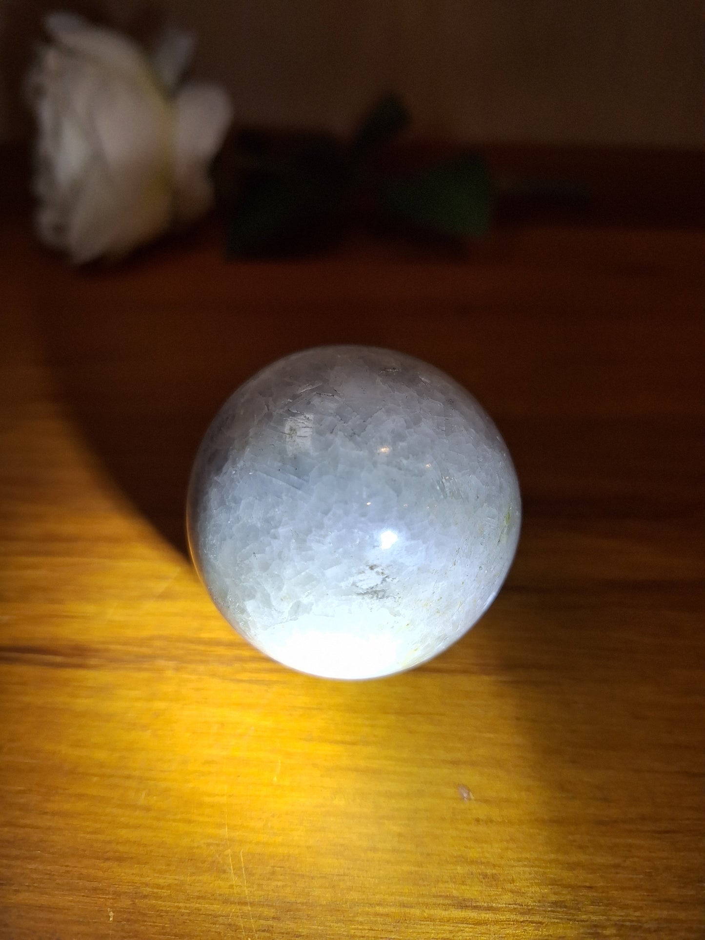 WHITE QUARTZ SPHERE (WITH SHINY MOONSTONE-LIKE SPARKLES)