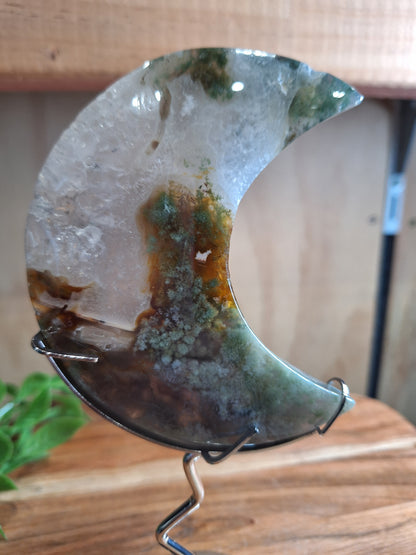 MOSS AGATE MOON INCLUDING STAND