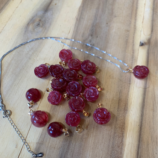 STRAWBERRY QUARTZ  FLOWER NECKLACE (ON SILVER CHAIN)