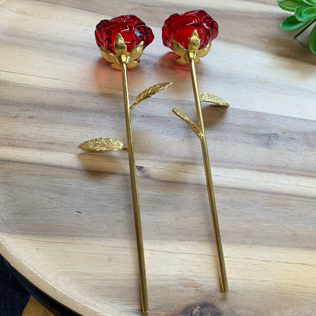 NON CRYSTAL RED GLASS ROSE