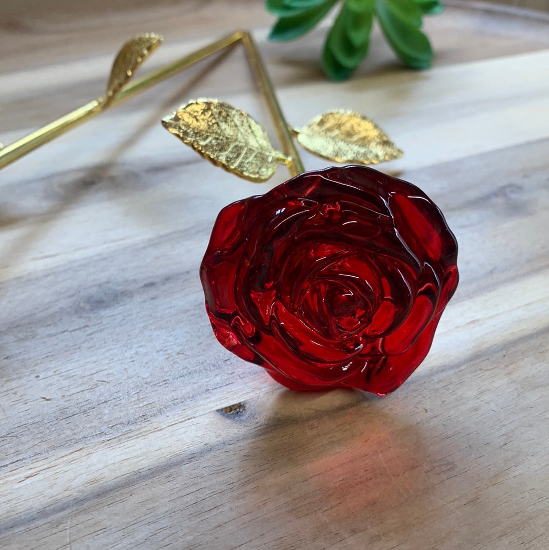 NON CRYSTAL RED GLASS ROSE